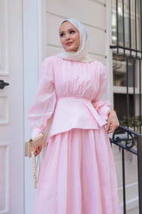 Kuşaklı Kraş Elbise Pembe