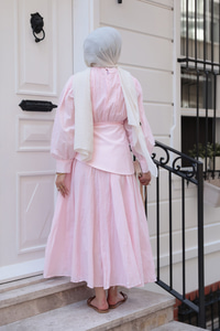 Kuşaklı Kraş Elbise Pembe