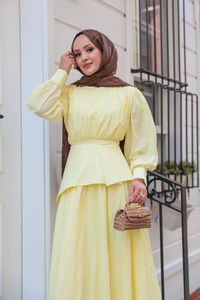 Kuşaklı Kraş Elbise Sarı