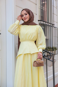 Kuşaklı Kraş Elbise Sarı