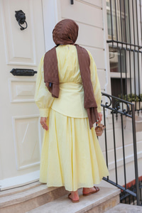 Kuşaklı Kraş Elbise Sarı