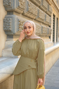 Kuşaklı Kraş Elbise Yağ Yeşil