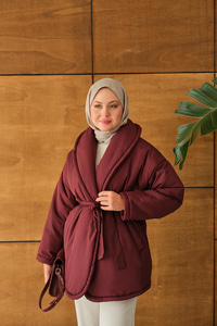 Kuşaklı Şişme Mont Bordo