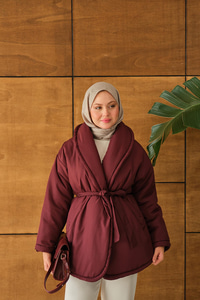 Kuşaklı Şişme Mont Bordo