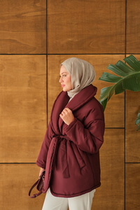 Kuşaklı Şişme Mont Bordo