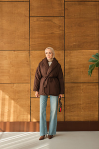 Kuşaklı Şişme Mont Kahverengi