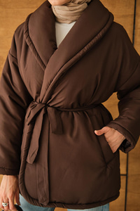 Kuşaklı Şişme Mont Kahverengi