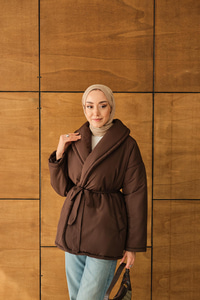 Kuşaklı Şişme Mont Kahverengi