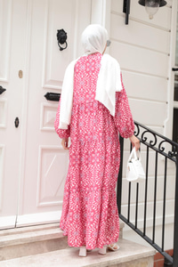 Lale Desenli Elbise Fuşya