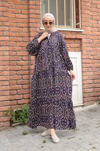 Lale Desenli Elbise Siyah