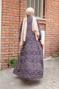 Lale Desenli Elbise Siyah