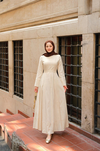 Lara Keten Elbise Krem