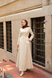 Lara Keten Elbise Krem