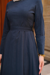 Lara Keten Elbise Lacivert