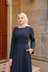 Lara Keten Elbise Lacivert