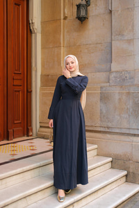 Lara Keten Elbise Lacivert