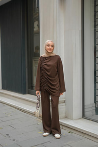 Lastik Detay İkili Takım Kahverengi