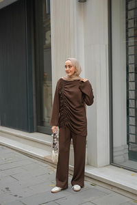 Lastik Detay İkili Takım Kahverengi