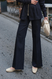 Lastikli Geniş Paça Jean Pantolon Koyu Mavi