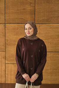 LCC Taş Detay Bisiket Yaka Sweat Kahverengi