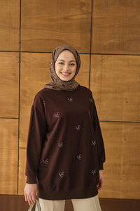 LCC Taş Detay Bisiket Yaka Sweat Kahverengi