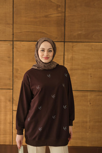 LCC Taş Detay Bisiket Yaka Sweat Kahverengi