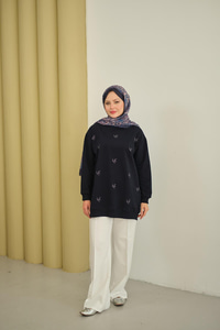 LCC Taş Detay Bisiket Yaka Sweat Lacivert