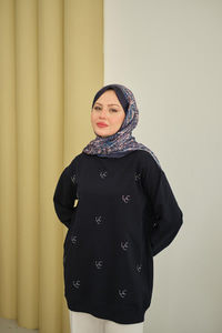 LCC Taş Detay Bisiket Yaka Sweat Lacivert