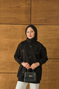 LCC Taş Detay Bisiket Yaka Sweat Siyah