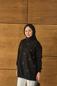 LCC Taş Detay Bisiket Yaka Sweat Siyah