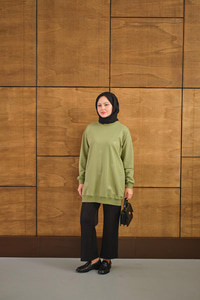 LCC Taş Detay Bisiket Yaka Sweat Yeşil