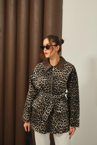 Leopar Desen Ceket Kahverengi