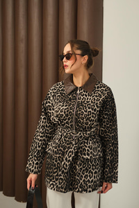 Leopar Desen Ceket Kahverengi
