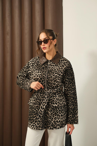 Leopar Desen Ceket Kahverengi