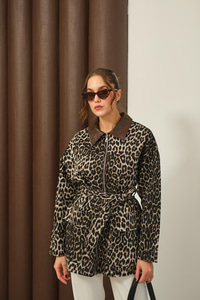 Leopar Desen Ceket Kahverengi