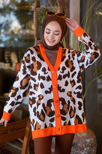 Uygun Fiyatlı LEOPAR DESEN TRIKO HIRKA ORANJ | Loccomoda.com 