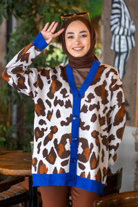 Uygun Fiyatlı LEOPAR DESEN TRIKO HIRKA SAX MAVI | Loccomoda.com 