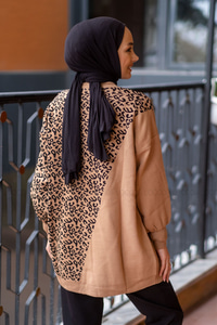 Uygun Fiyatlı LEOPAR DESEN TRIKO KAZAK VIZON | Loccomoda.com 
