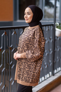 Uygun Fiyatlı LEOPAR DESEN TRIKO KAZAK VIZON | Loccomoda.com 