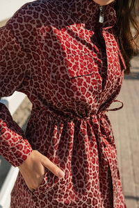 Leopar Desenli Ceket Bordo