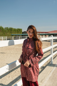 Leopar Desenli Ceket Bordo