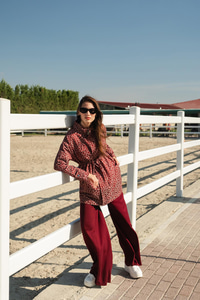 Leopar Desenli Ceket Bordo