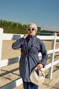 Leopar Desenli Ceket Lacivert