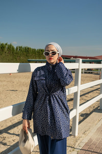 Leopar Desenli Ceket Lacivert