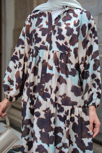 Leopar  Desenli Elbise Kahverengi