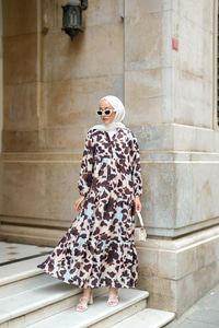 Leopar  Desenli Elbise Kahverengi