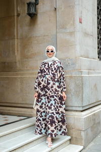 Leopar  Desenli Elbise Kahverengi