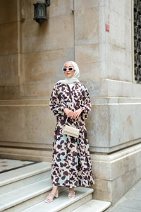Leopar  Desenli Elbise Kahverengi