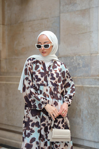 Leopar  Desenli Elbise Kahverengi