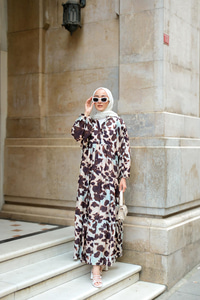 Leopar  Desenli Elbise Kahverengi